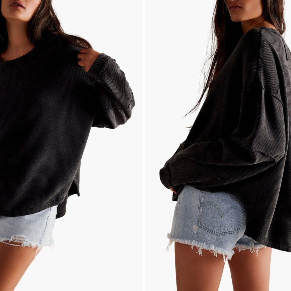Free People Total Eclipse Oversized shirt long sleeve black medium - Picture 2 of 6